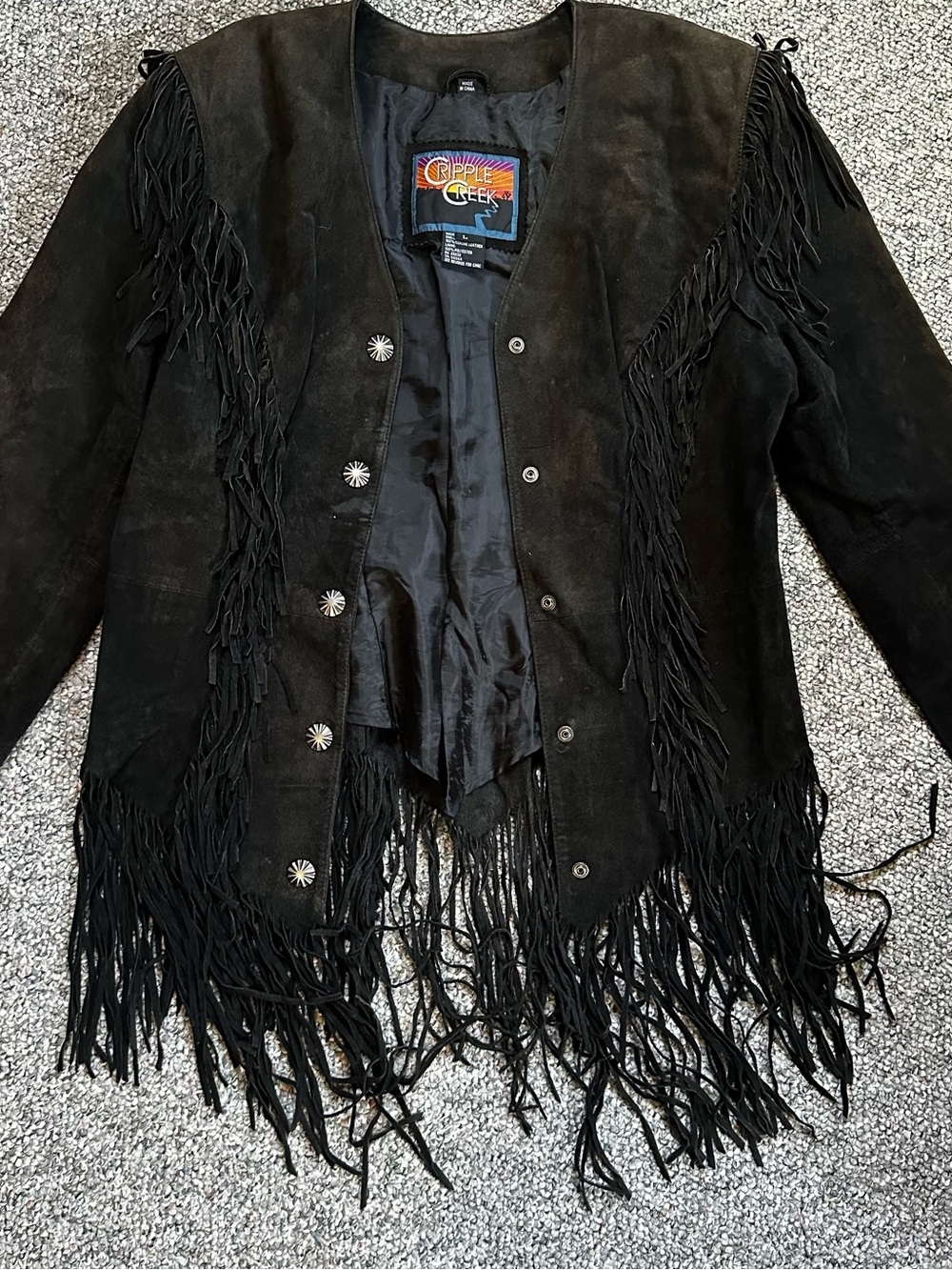 Cripple Creek Vintage Black Leather Fringe Jacket - Women